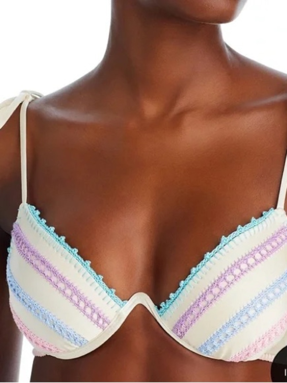 Capitanna Swim| Women’s Cream Crochet-Trim Bikini Top with Pastel Stripes